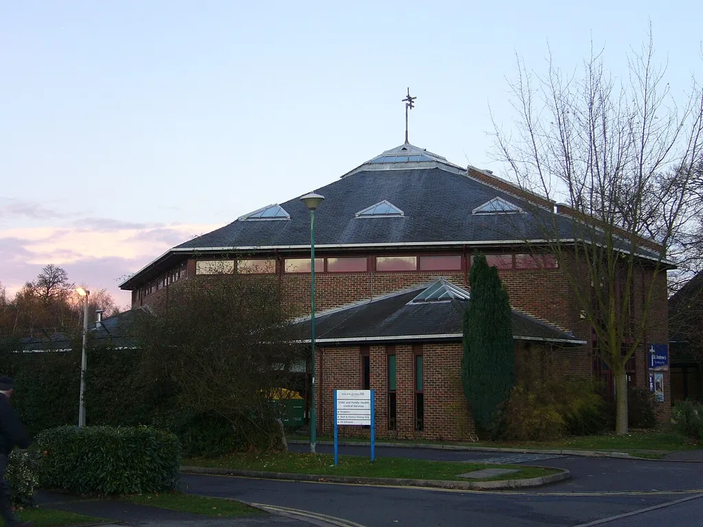 The Church of St Andrew at grid reference SU 982 586 in Goldsworth Park, Woking, Surrey.