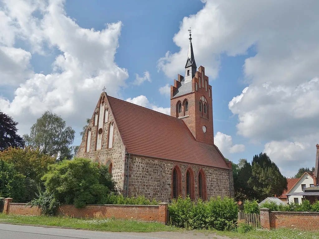 North-eastern view of the church in Buchholz , Pritzwalk municipality , Prignitz district, Brandenburg state, Germany.