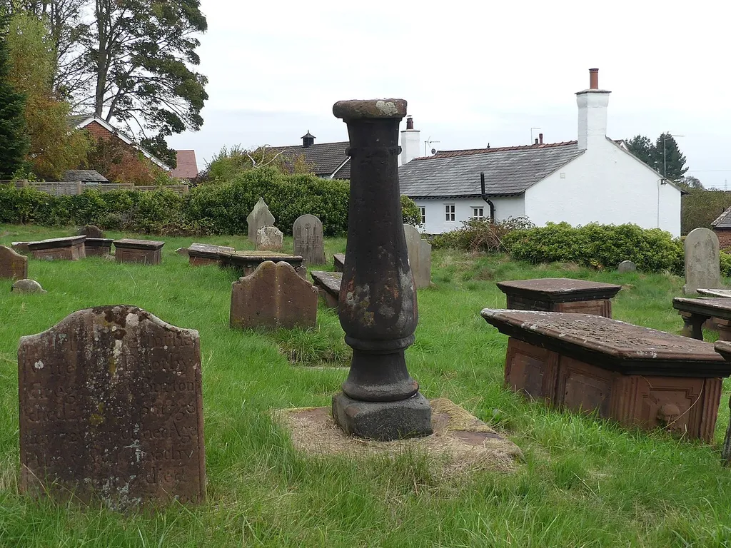 Sundial in churchyard of St Nicholas Church: Grade II listed building in Burton, Wirral. .mw-parser-output .messagebox{margin:4px 0;width:auto;border-collapse:collapse;border:2px solid var(--border-color-progressive,#6485d1);background-color:var(--background-color-neutral-subtle,#fbfcff);color:var(--color-base,#202122);box-sizing:border-box;border-inline-start-width:8px}.mw-parser-output .messagebox.mbox-small{font-size:88%;line-height:1.25em}.mw-parser-output .mbox-warning,.mw-parser-output .mbox-speedy{border:2px solid var(--border-color-error,#b22222);background:var(--background-color-error-subtle,#ffdbdb);border-inline-start-width:8px}.mw-parser-output .mbox-serious,.mw-parser-output .mbox-delete,.mw-parser-output .mbox-stop{border:2px solid var(--border-color-error,#b22222);border-inline-start-width:8px}.mw-parser-output .mbox-issue,.mw-parser-output .mbox-content{border:2px solid #f28500;background:var(--background-color-warning-subtle,#ffe);border-inline-start-width:8px}.mw-parser-output .mbox-query,.mw-parser-output .mbox-style{border:2px solid #f4c430;background:var(--background-color-warning-subtle,#ffe);border-inline-start-width:8px}.mw-parser-output .mbox-shit{border:2px solid #960;border-inline-start-width:8px}.mw-parser-output .mbox-license{border:2px solid #88a;border-inline-start-width:initial}.mw-parser-output .mbox-legal{border:2px solid var(--border-color-notice,#666);background:var(--background-color-base,#fff);border-inline-start-width:8px}.mw-parser-output .mbox-honor{border:2px solid #ca3;background:var(--background-color-warning-subtle,#fcf4db);border-inline-start-width:8px}.mw-parser-output .mbox-growth{border:2px solid #8d4;background:var(--background-color-success-subtle,#d5fdf4);border-inline-start-width:8px}.mw-parser-output .mbox-move{border:2px solid #93c;border-inline-start-width:8px}.mw-parser-output .mbox-protection,.mw-parser-output .mbox-message{border:2px solid var(--border-color-base,#aaa);border-inline-start-width:8px}.mw-parse