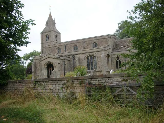 Church of St Margaret, Luddington in the Brook. The church stands in the fields, approached only by a rough track and a footpath.