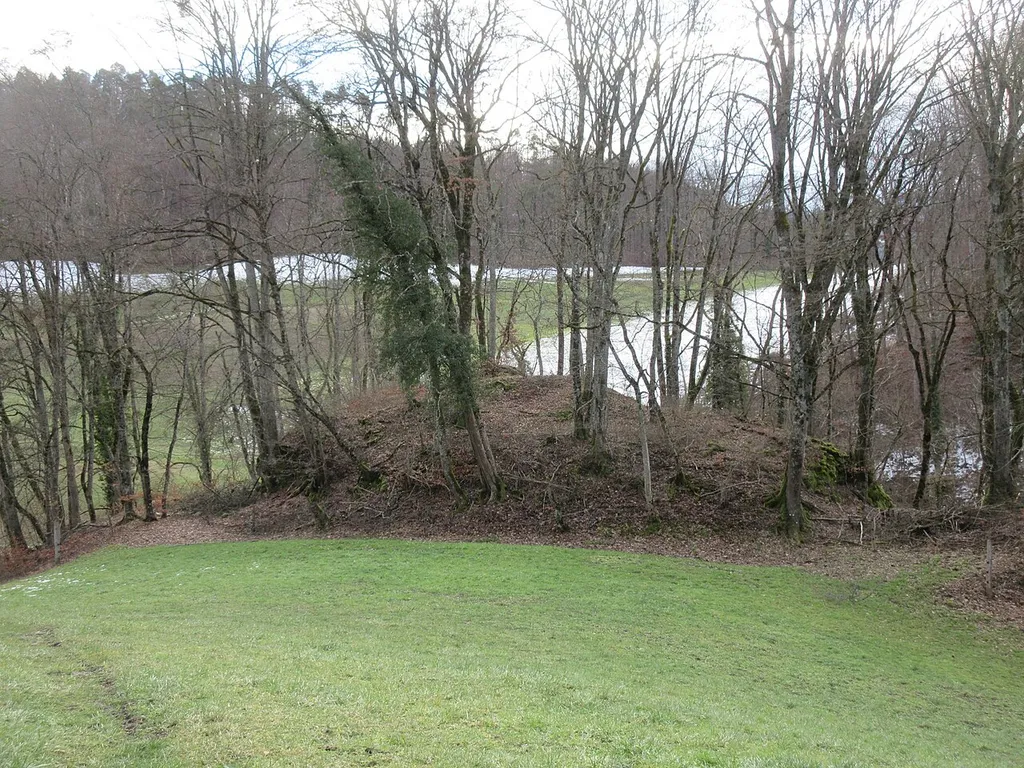 Burghügel der Ruine Spitzburg bei Ramlinsburg in der Schweiz. Sicht vom Norden her.