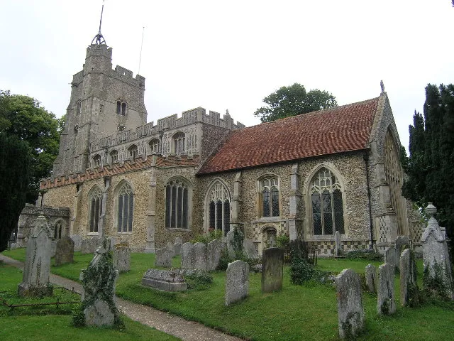 Church of St Mary in Cavendish, Suffolk, England. A Grade I listed medieval church.