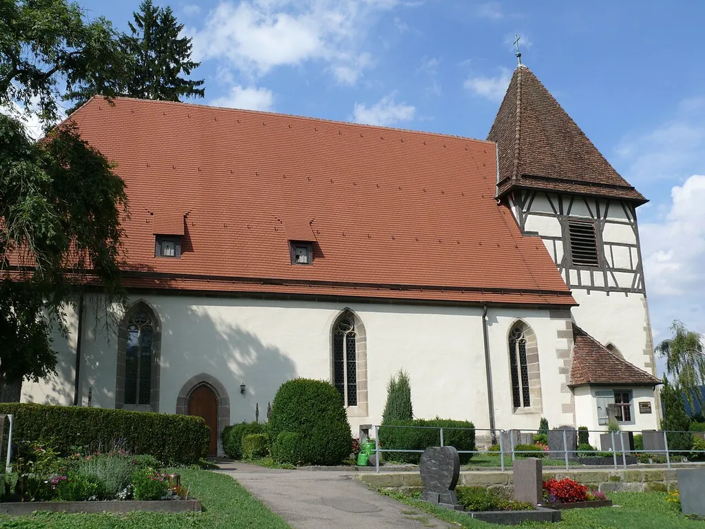 The south side of the Walterichskirche (Saint Walterich church) in Murrhardt (Baden-Württemberg, Germany), seen (exactly) from south.