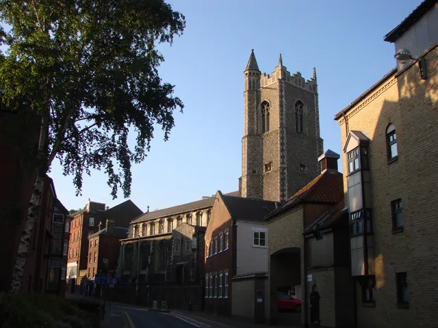 Norwich St Laurence's church, near to Norwich, Norfolk, Great Britain. In mediaeval times, Norwich boasted 56 churches within the city walls. Thirty one of these remain today. Five were lost during the Second World War in German bombing raids. Some remain as ruins others were completely demolished. Still in existence today are: All Saints, St Andrew, St Augustine, St Clement, St Edmund, St Etheldreda, St George Colegate, St George Tombland, St Giles, St Gregory, St Helen, St James, St John Maddermarket, St John Sepulchre, St John Timberhill, St Julian, St Laurence, St Margaret, St Martin at Oak, St Mary the Less, St Martin at Palace, St Mary Coslany, St Michael Coslany, St Michael at Plea, St Peter Hungate, St Peter Mancroft, St Peter Parmentergate, St Saviour (to give it its proper name �The Transfiguration of our Saviour�), St Simon and St Jude, St Stephen, St Swithin and the tower of St Benedict and remains of St Bartholomew and St Peter Southgate. They almost all suffered some damage during the war but have been repaired or the remains consolidated. With the exception of St Michael at Thorn, which was completely demolished. The Eastern Daily Press offices now stand on the site. The name Thorn Road is the only reminder of its whereabouts. Many are no longer used for religious purposes but have been converted into offices, welfare centres and community resources. See other images of <a href="/snippet/4532" title="See other images in Norwich Churches">Norwich Churches</a>
