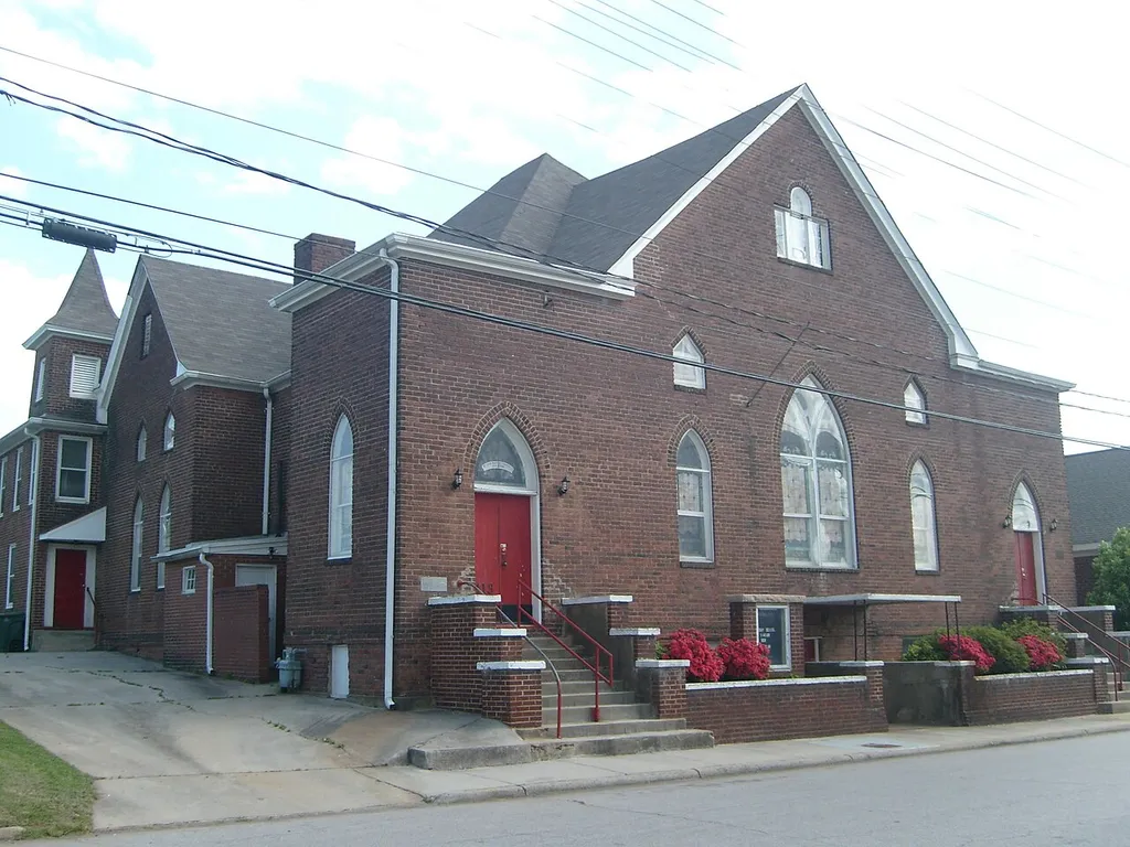 Front entrance on Church Street for Mt. Zion Baptist Church in Salisbury, North Carolina, USA. On the National Register of Historic Places.