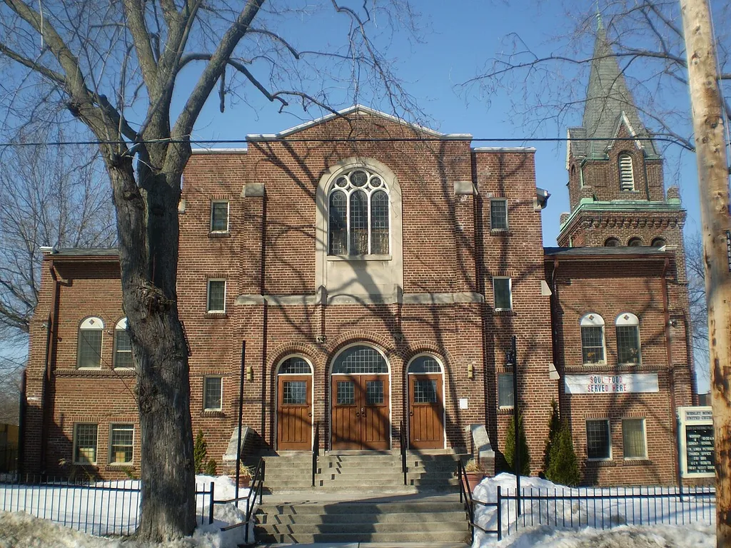 Photo of Wesley Mimico United Church former church building on Mimico Ave at Station Rd in Mimico