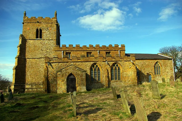 All Saints' parish church, Walesby, Lincolnshire, seen from the south. Now little used due to its inconvenient position at the top of a steep hill, and largely superseded by St Mary and All Saints in the village.