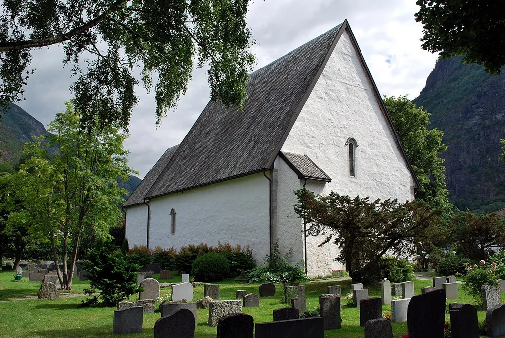 Vangen church, Aurland, Norway, exterior, July 2009.