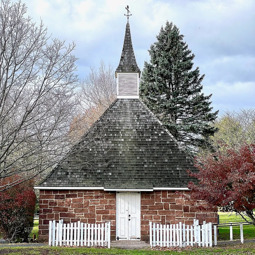 Church of the Three Mile Run replica at East Jersey Olde Towne Village in Piscataway, New Jersey.