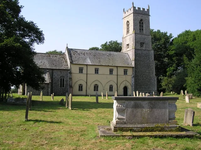 St Benedict's Church, Horning. The arches on the facing (north) wall show where an outer aisle was demolished and a new wall built into the arcade.