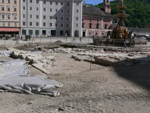 Area of prospective archaeological finds in the old town of Salzburg, west of Salzach river