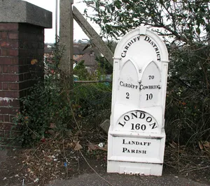 Milepost on railway bridge