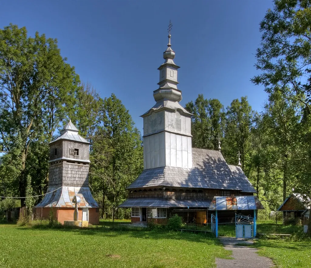Church St. Nicholas the Wonderworker, Izky, Mizhhiria Raion, Zakarpattia Oblast, Ukraine. Built at the end of 17th or beginning of 18th century (Mykhailo Syrokhman, Churches of Ukraine. Zakarpattia, p. 431ff.)