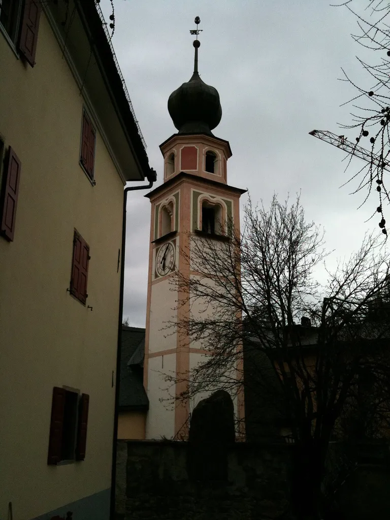 Turm der reformierten Kirche Madulain, Kanton Graubünden