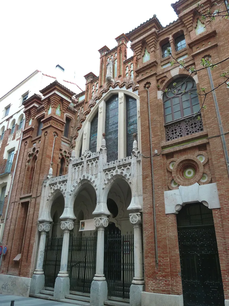 Façade of Iglesia de la Buena Dicha (a church) in Madrid (Spain).