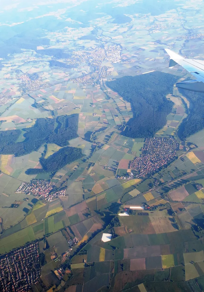 Aerial view from the north towards the south, of the city Gross-Umstadt in Hessen, Germany