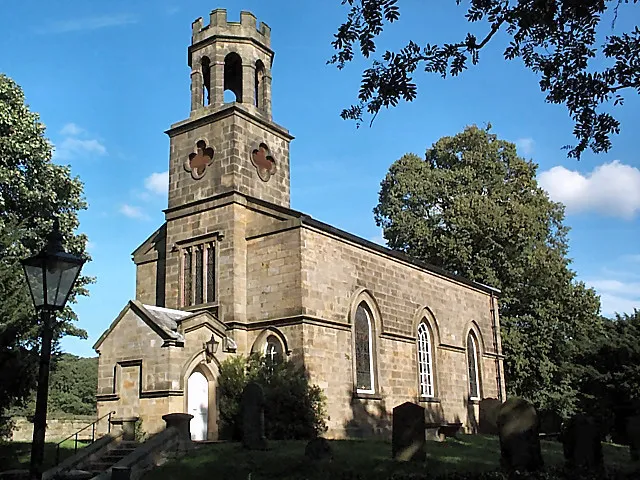 St Helen's parish church, Denton. From http://www.daelnet.co.uk/features/churches/wharfe/denton.htm - "Designed by John Carr as a private chapel to Denton Hall (birthplace of the great Thomas, Lord Fairfax). The superb musicians' window, signed by Giles of York and dated 1700, came from the Hall. There is other glass by Peckitt and from the famous Whitefriars workshop; also a wealth of armorial detail and fine inscriptions to enjoy."