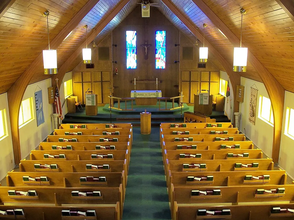 The sanctuary at Holy Cross Lutheran Church (Atwater, California).