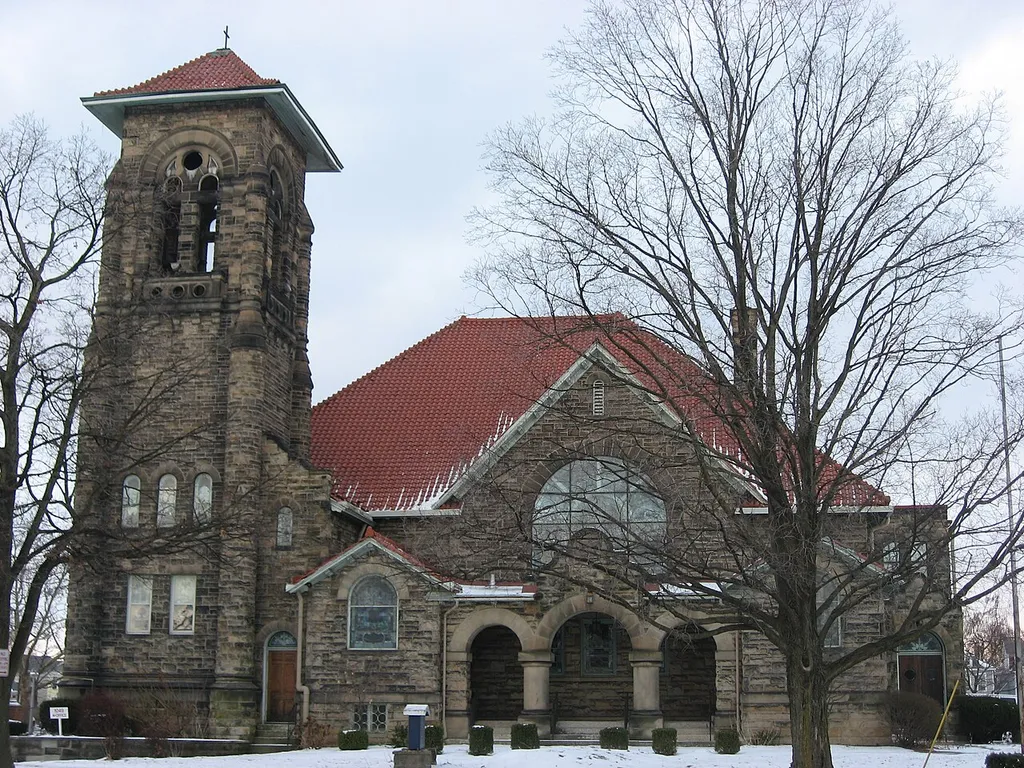 Front of the former Broad Street Christian Church, located at 1051 E. Broad Street (U.S. Route 40) in Columbus, Ohio, United States. Built in 1907 and now home to a parish of the Ethiopian Orthodox Tewahedo Church, it is listed on the National Register of Historic Places.