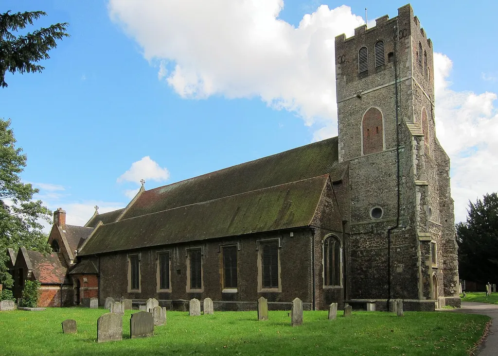All Hallows' parish church, Church Lane, Tottenham, London N17, seen from the northwest