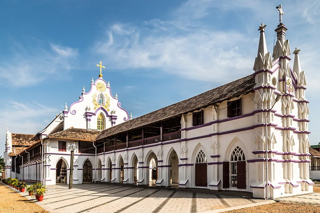 Champakulam Kallorkadu St. Marys's Basilica is believed to be established in 427CE and rebuilt many times. The open air cross of the church has documentation of its dating 1151 CE. Located on the river bank, the architecture and setting of the church is spectacular.