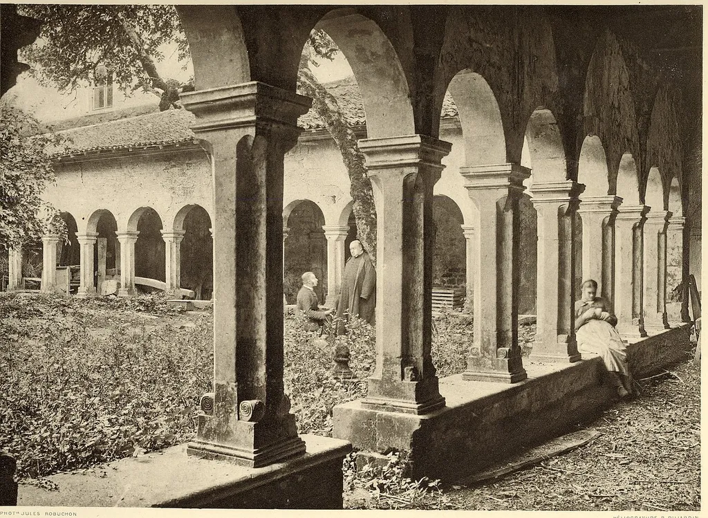 Le cloître de l'ancienne abbaye des Châtelliers en 1889; destruction 1930.