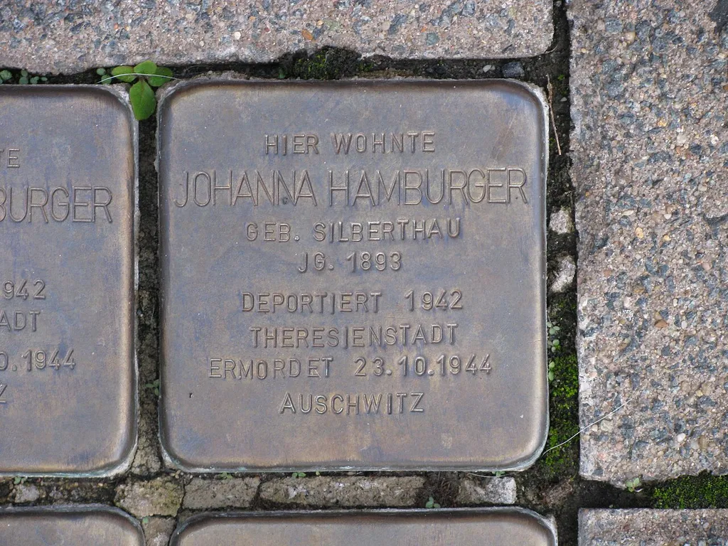 der Stolperstein für Johanna Hamburger vor dem Haus Neugasse 5 in Langenselbold