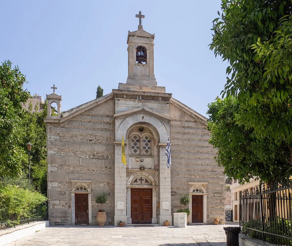 The facade of Saint Demetrius church in Psyrri. The church was built in 1845 and it was for a few years the cathedral of Athens (until the completion of the church of Saint Irene in 1850).