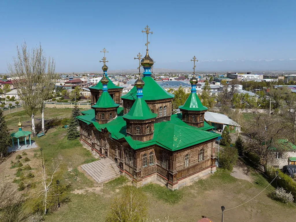 Trinity church photographed from above. Karakol, Issyk-Kul Province, Kyrgyzstan.