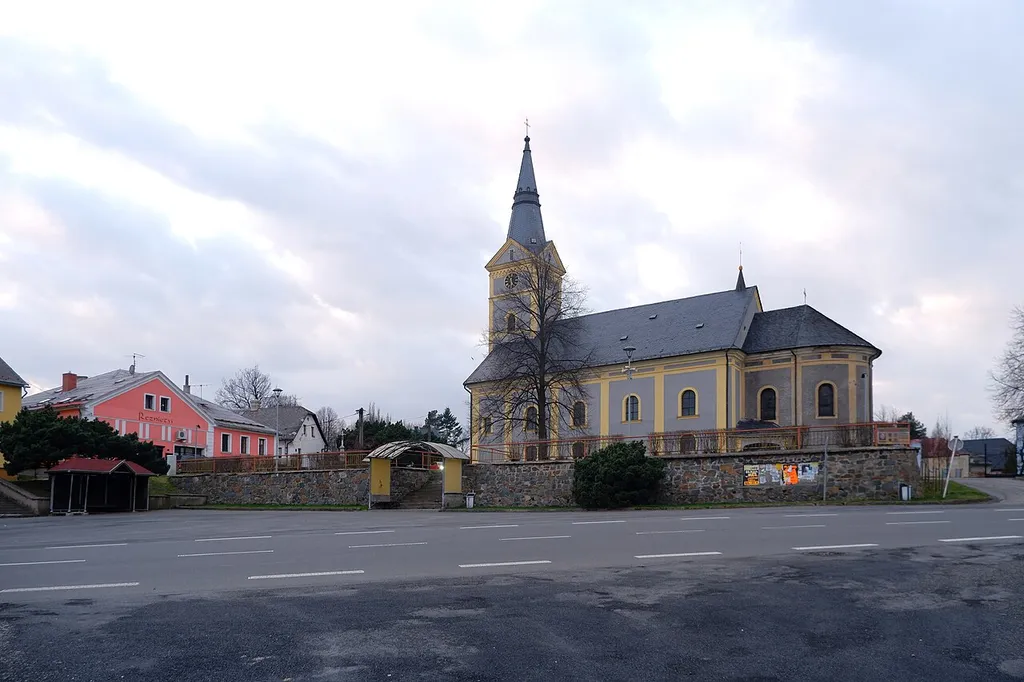 Main square in Dvorce, Czechia