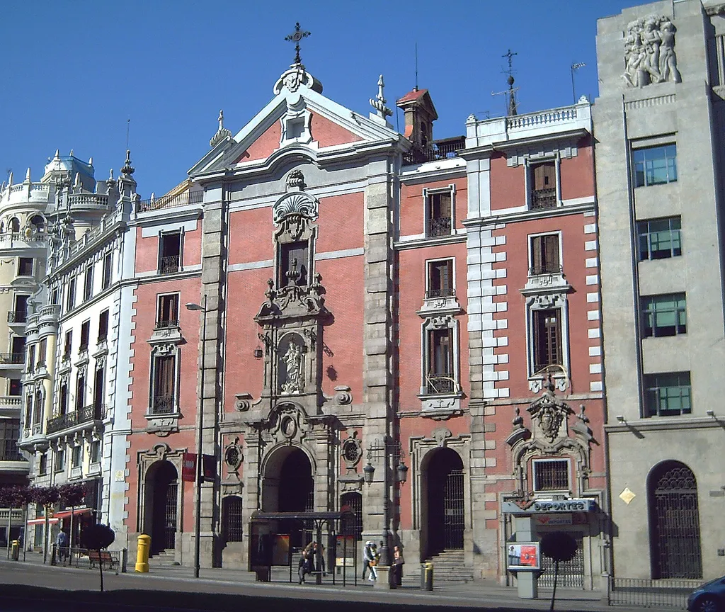 Iglesia de San José ("St. Joseph's Church"), at 43 Calle de Alcalá (street) in Madrid (Spain). Projected in 1730 by Pedro de Ribera, built under his direction from 1733 to 1742, and finished in 1748 by José de Arredondo and Fausto Manso. Façade was altered from 1910 to 1912 by Juan Moya Idígoras.