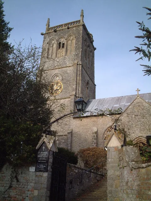 West tower of St Michael's parish church, Brent Knoll, Somerset, seen from the south