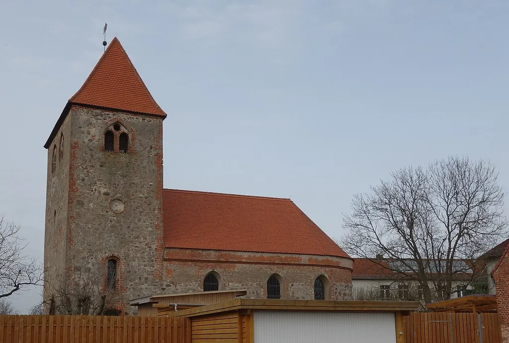 Southern view of the church in Techow (Picture: 2016), Heiligengrabe municipality, Ostprignitz-Ruppin district, Brandenburg state, Germany.