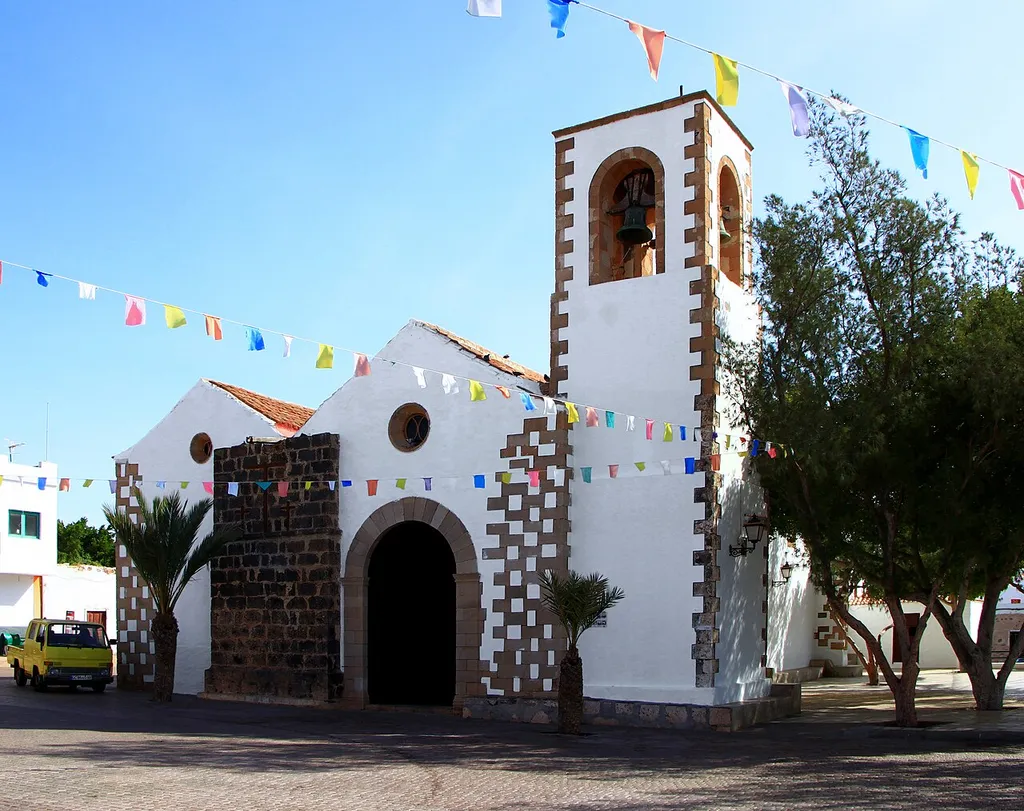 West facade of the Iglesia de San Miguel Arcángel, Tuineje, Fuerteventura, Canary Islands, Spain.