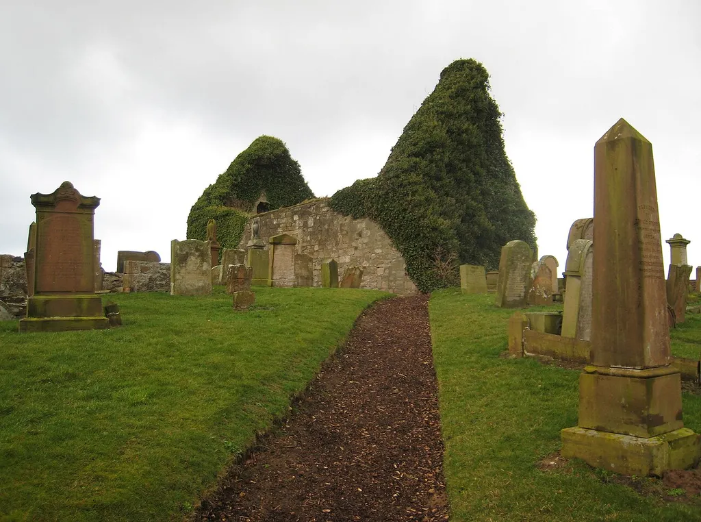 The old ruined church of St Nicholas in Prestwick, Scotland.