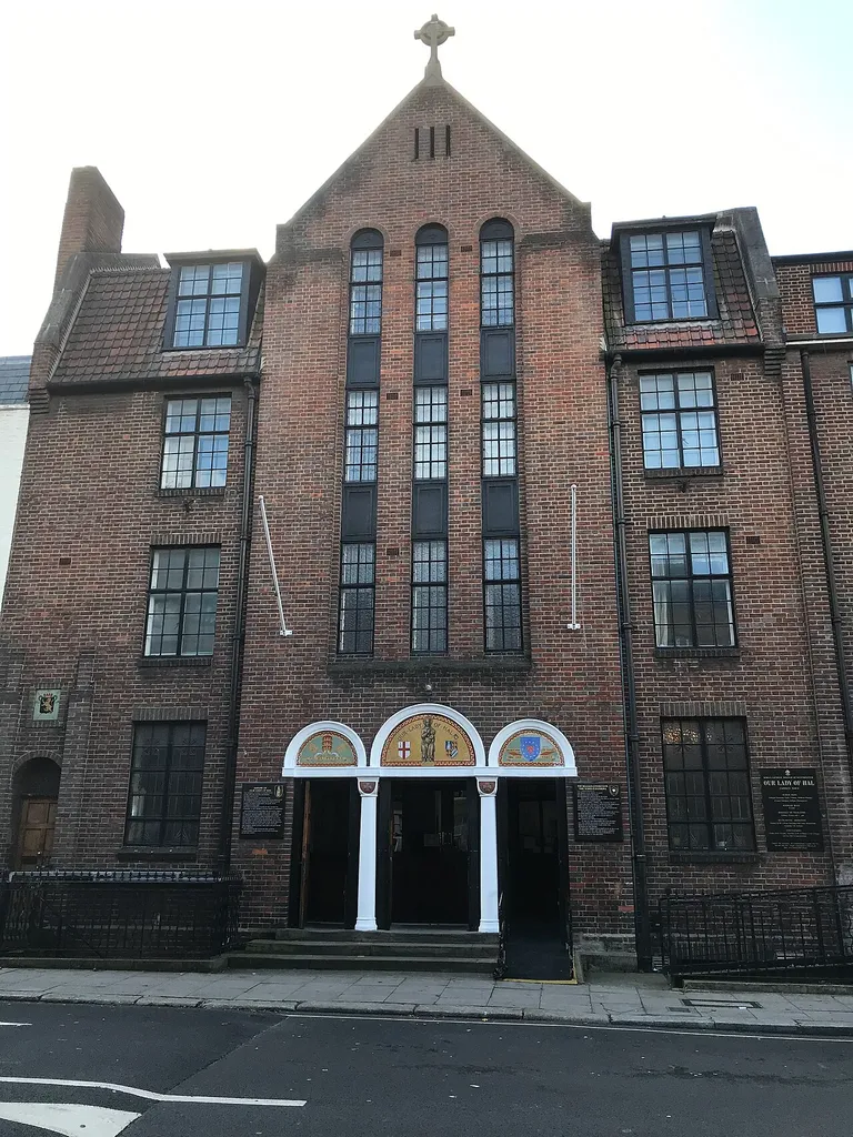 The exterior of the Roman Catholic church of Our Lady of Hal completed in 1933 on Arlington Road in Camden Town