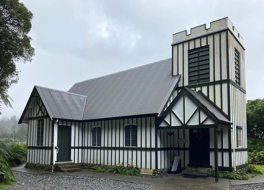 St James Church in Franz Josef, New Zealand, is registered by the New Zealand Historic Places Trust as a Category I structure, and is notable for the clear glass above the altar that originally looked directly out onto Franz Josef glacier.