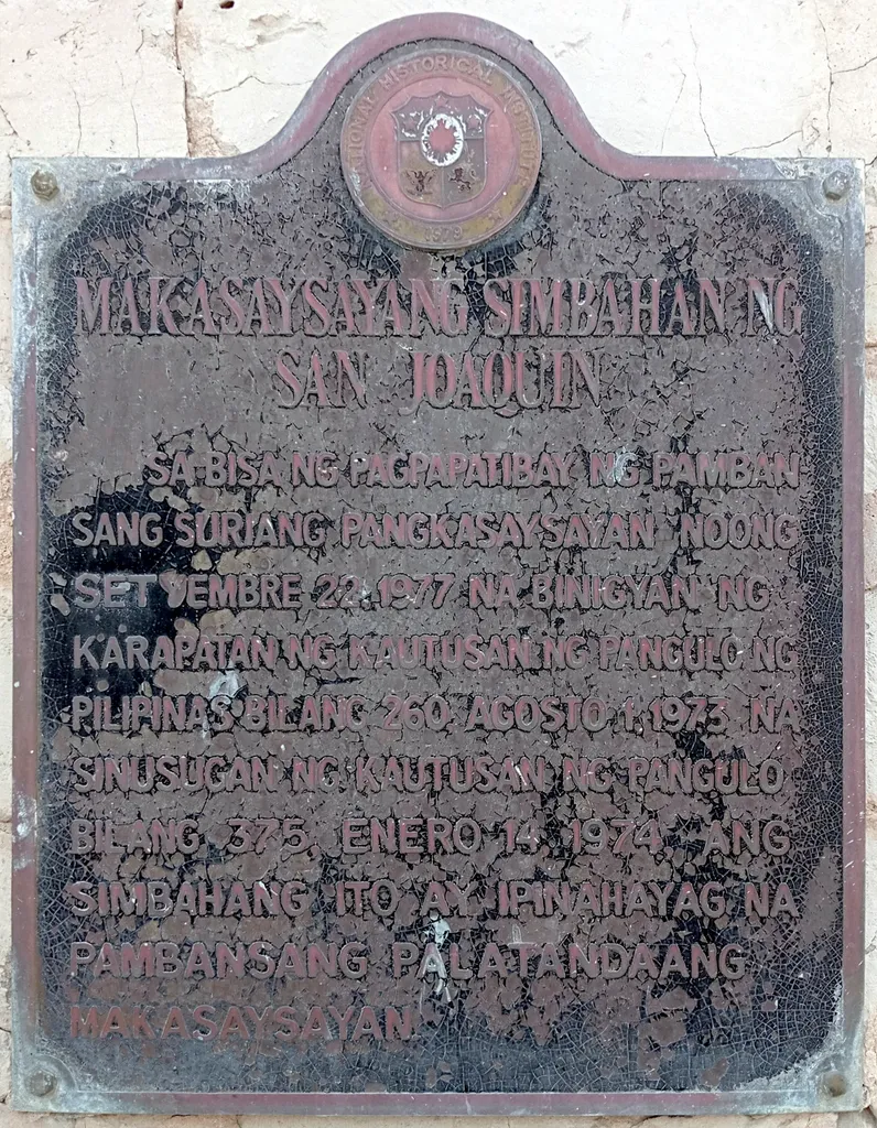 Historical marker created by the Philippines' National Historical Institute in 1979 to commemorate San Joaquin Church in Iloilo