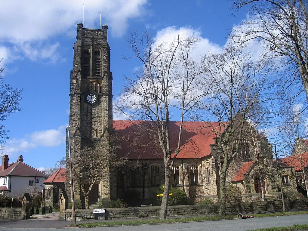 St Andrew's United Reformed Church and Sunday school, Shaftesbury Avenue, Leeds, West Yorkshire, seen from the southeast