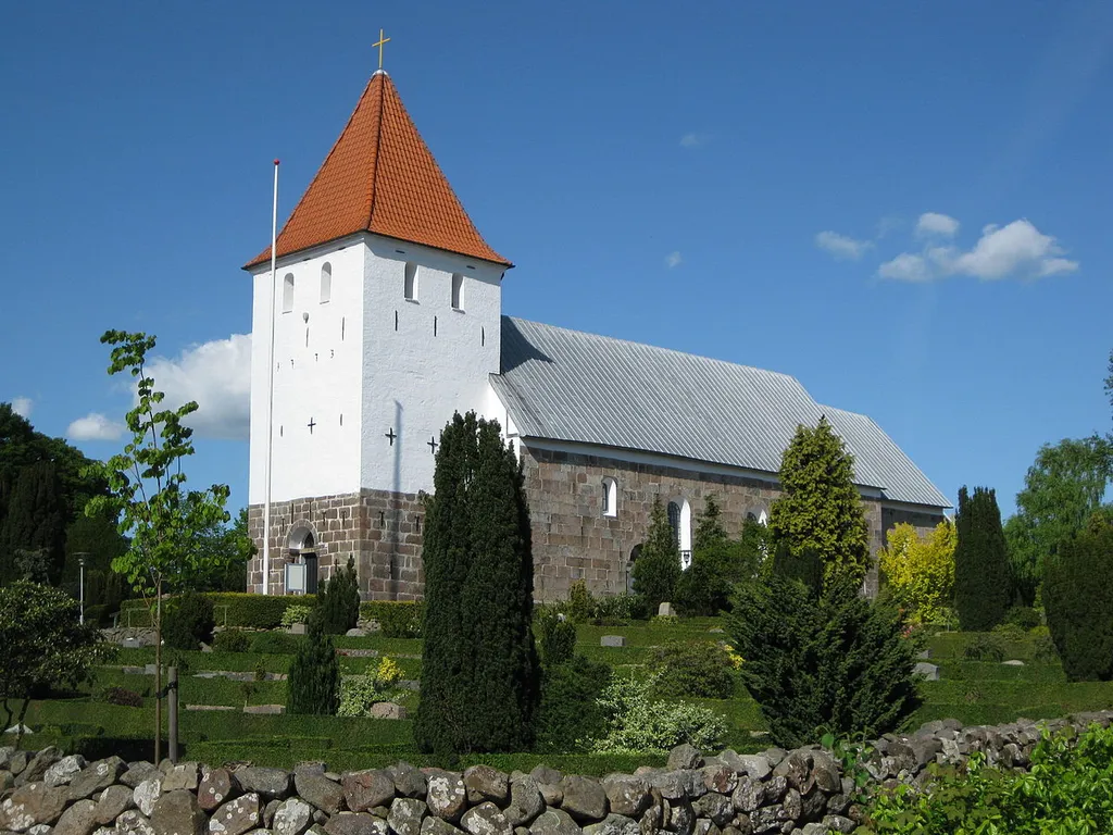 The church "Føvling Kirke" in the village "Føvling". The village is located in South-Central Jutland, Denmark.