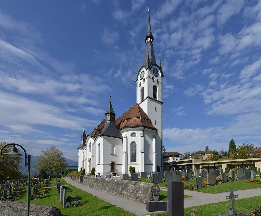 Pfarrkirche Hl.Kilian, 1905-1907 erbaut nach Plänen von Albert Rimli im Neobarock. Koblach, Vorarlberg