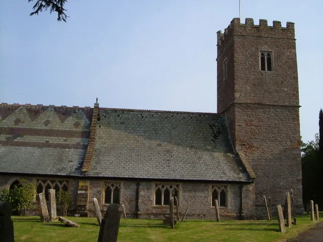 Parish church of St John the Baptist, Colaton Raleigh, Devon, seen from the north from Church Road