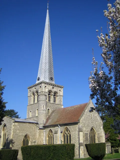 Hemel Hempstead: St Mary's Church, Hertfordshire, Great Britain. Construction of the original Norman Church began in about 1140 and was completed around 1180. The spire, which is about 200 feet high, was added around 1340. The clock at the base of the spire was donated by the Earl of Marchmont in 1784. This is probably the finest complete Norman church in Hertfordshire, and is surprisingly large for the small community it once served, prior to Hemel's development as a post-war New Town.