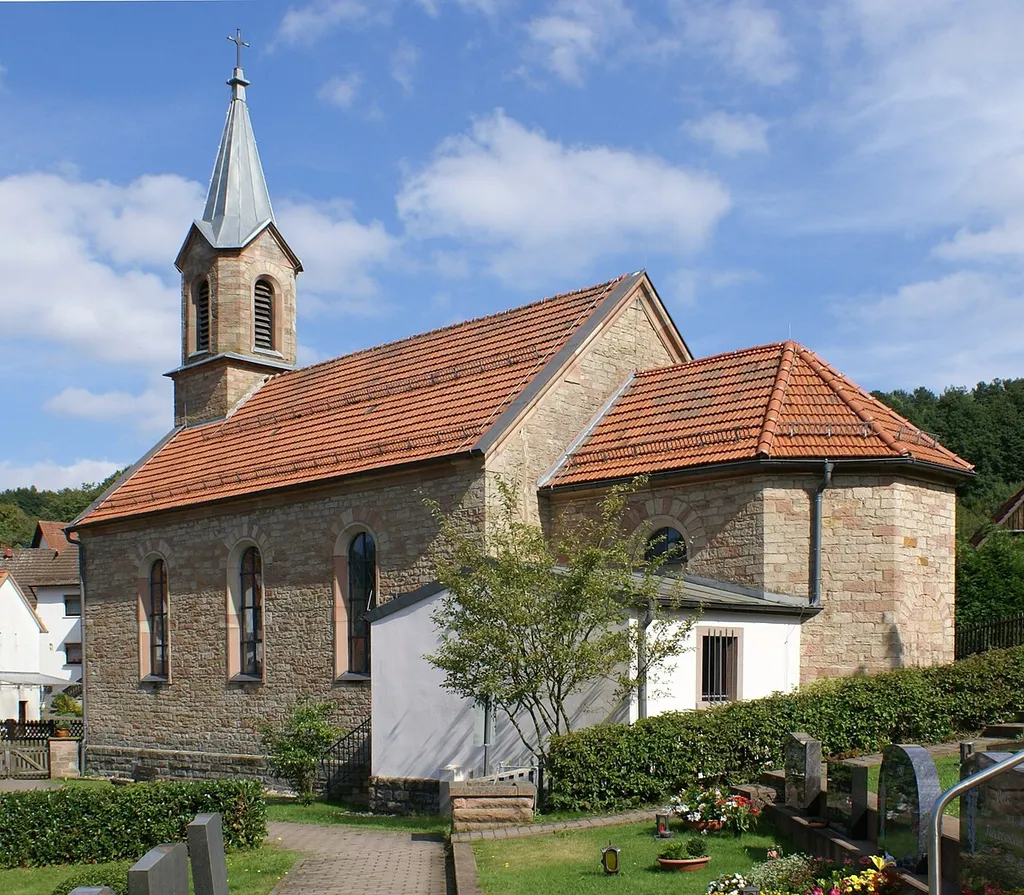 The church named Herz Jesu Kirche in Jakobsthal a village that belongs to the community Heigenbrücken