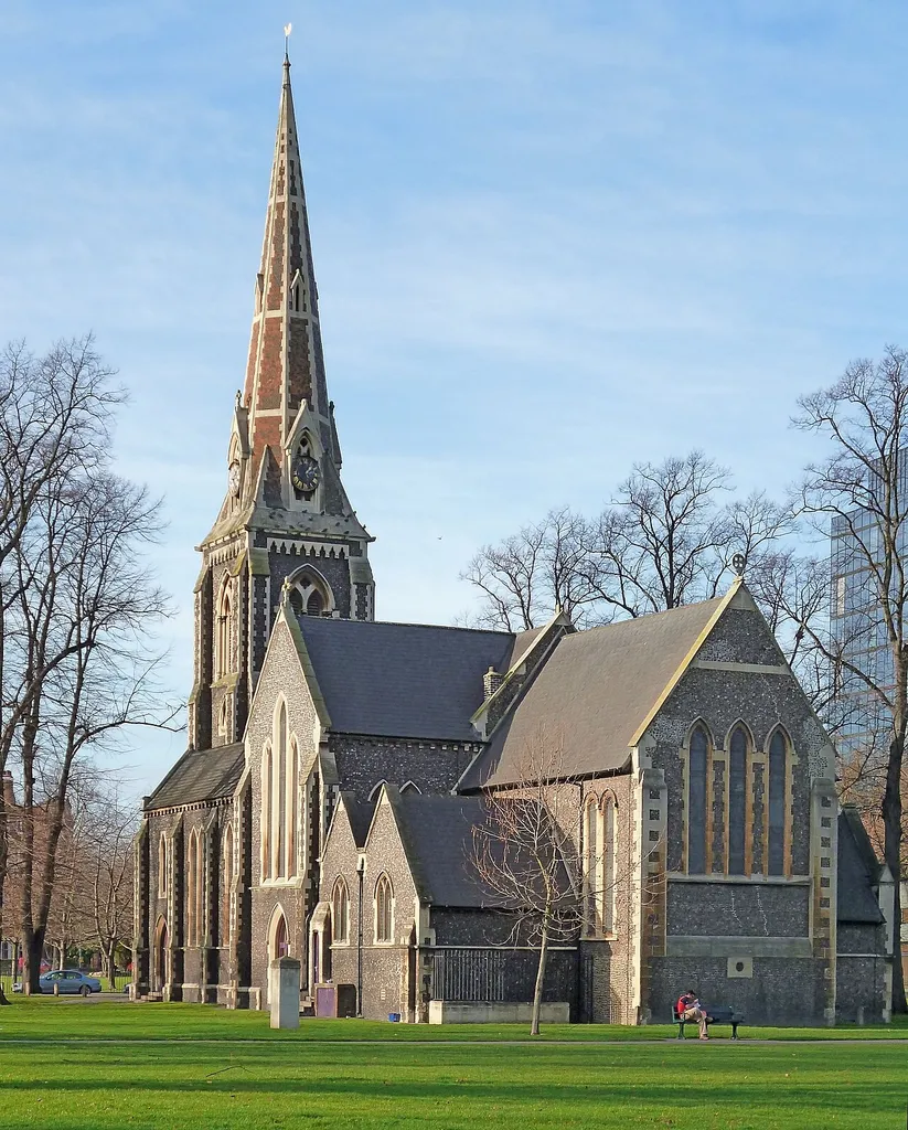 A high resolution photograph of Christ Church, Turnham Green, Chiswick, London W4, England.The image has been modified slightly in Photoshop to remove bird detritus from the roof, and to make a correction to the vertical perspective, but is otherwise unchanged.