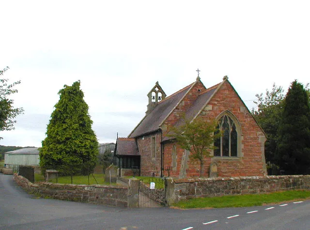 St Peter's Lee Brockhurst on a cloudy day. Viewed from the east.