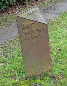 Milepost, Birmingham Road; by Wellesbourne, W of phone box & bus stop
