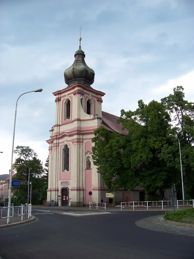 Děčín I-Děčín, Děčín District, Ústí nad Labem Region, the Czech Republic. 28. října street, Church of Saints Wenceslaus and Blaise.