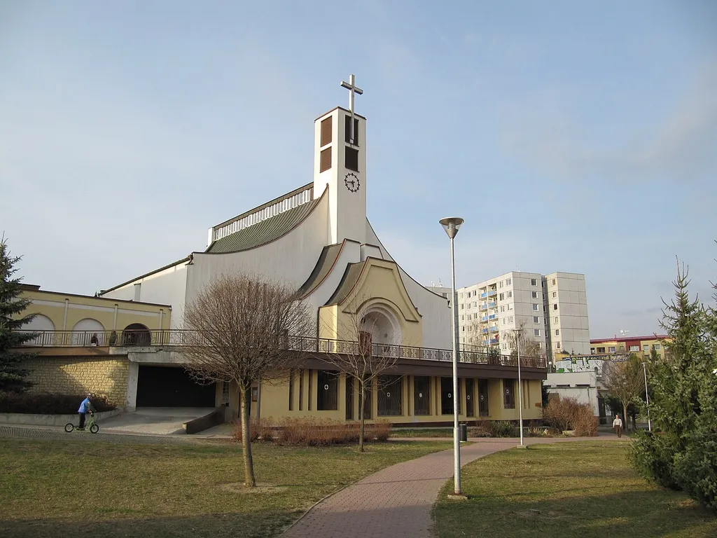Otrokovice in Zlín District, Czech Republic. Church of St. Adalbert.