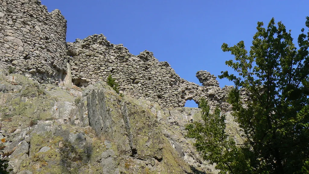 Bottom-up view at the outside wall of Ustra fortress, Rhodope Mountains, Bulgaria